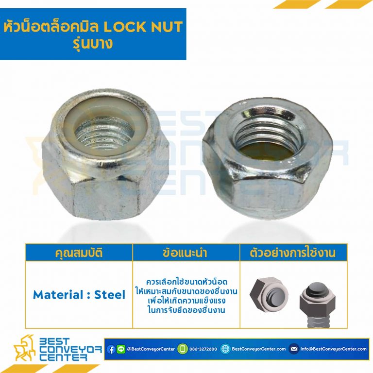 หัวน็อตล็อคหุน ขนาด 1″x8 UNC ขอบ 1-1/2 รุ่นหนา 27.30 mm. : NLN-1-UNC