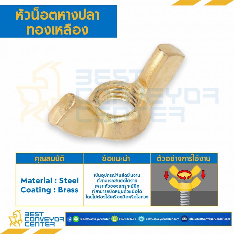 หัวน็อตหางปลาทองเหลือง ขนาด M3x0.5 mm. : WN-B-M3