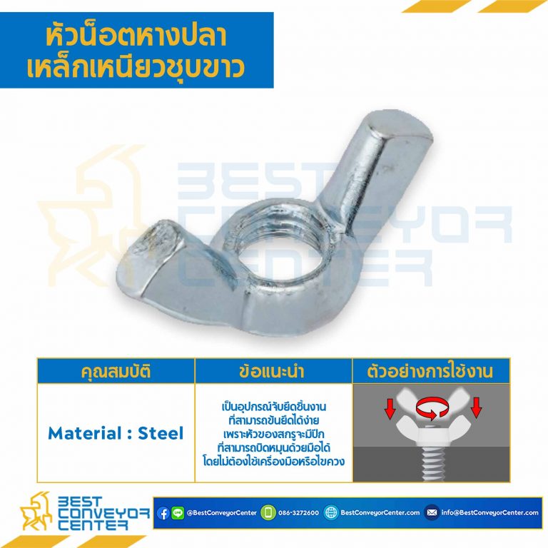 หัวน็อตหางปลาเหล็กเหนียวชุบขาว ขนาด 5/16″x18G : WN-CF-5/16