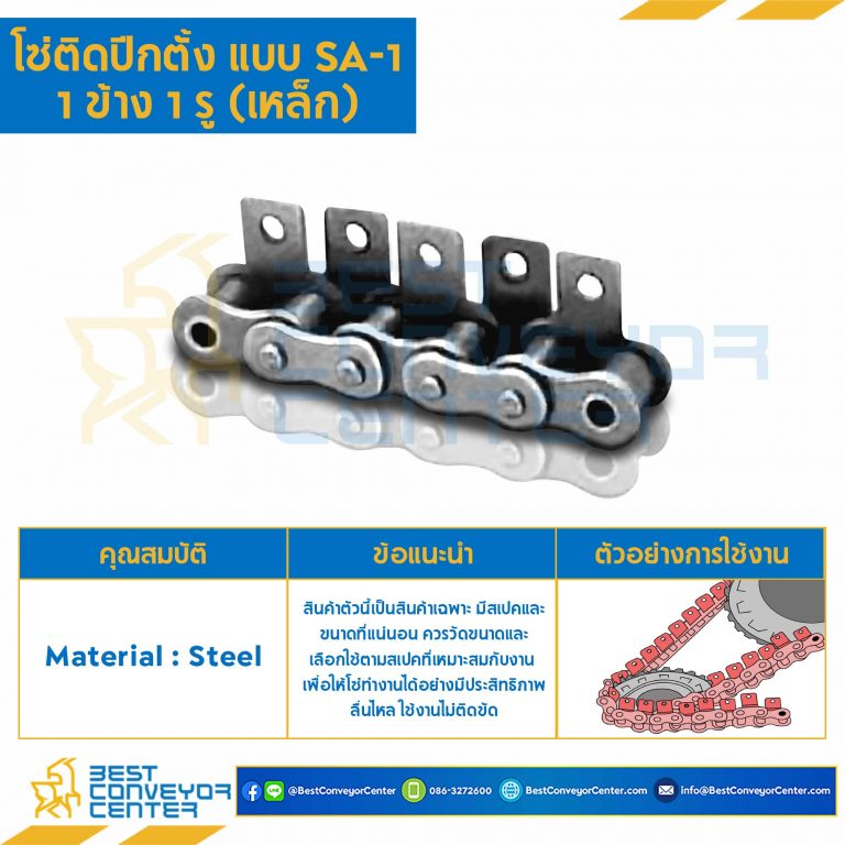 โซ่เหล็กติดปีกตั้ง 1 ข้าง เจาะรูปีก 1 รู RS100-1R-SA-1L