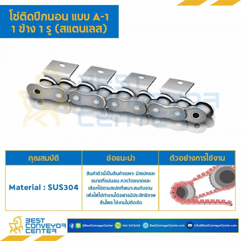 โซ่สแตนเลสติดปีกนอน 1 ข้าง เจาะรูปีก 1 รู RS60SS-1R-A-1L