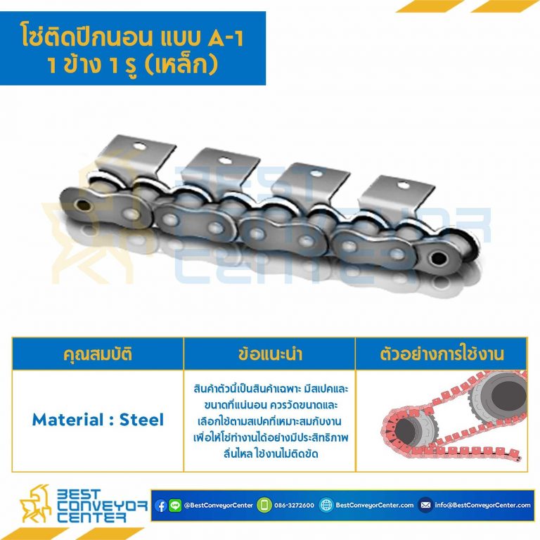 โซ่เหล็กติดปีกนอน 1 ข้าง เจาะรูปีก 1 รู RS100-1R-A-1L