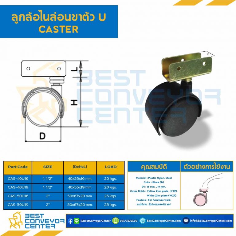 ลูกล้อไนล่อนขาตัว U 1-1/2″ : CAS-40U16