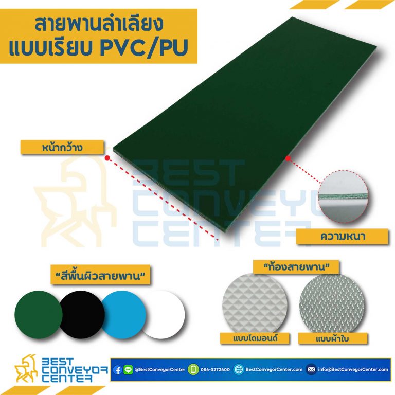 สายพาน PVC สีขาวท้องผ้าใบ หนา 5 mm. 450×1,000 mm. : PVC-5-W450xL1000-W