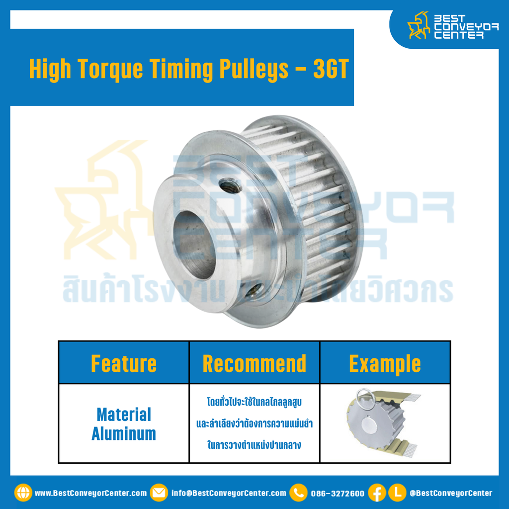 มู่เล่ย์ไทม์มิ่งแรงบิดสูง Pulley Timing High Torque 3GT หน้ากว้าง 6 mm. 26 ฟัน : HT-3GT-6-26TBAL
