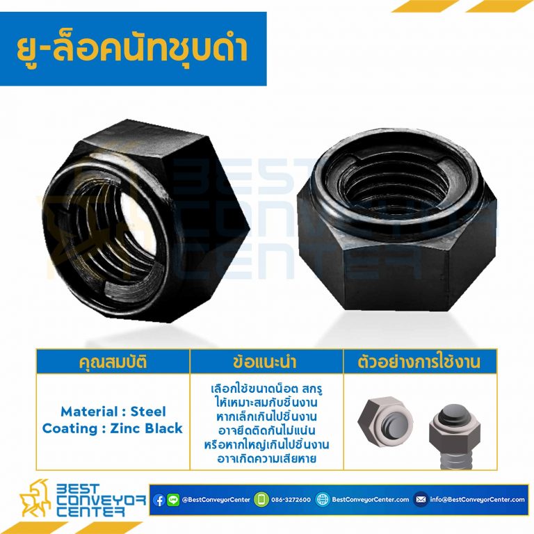 ยู-ล็อคนัทชุบดำ ขนาด M6x1.0 ขอบ 10 หนา 4 mm. : UNL-M6-BK