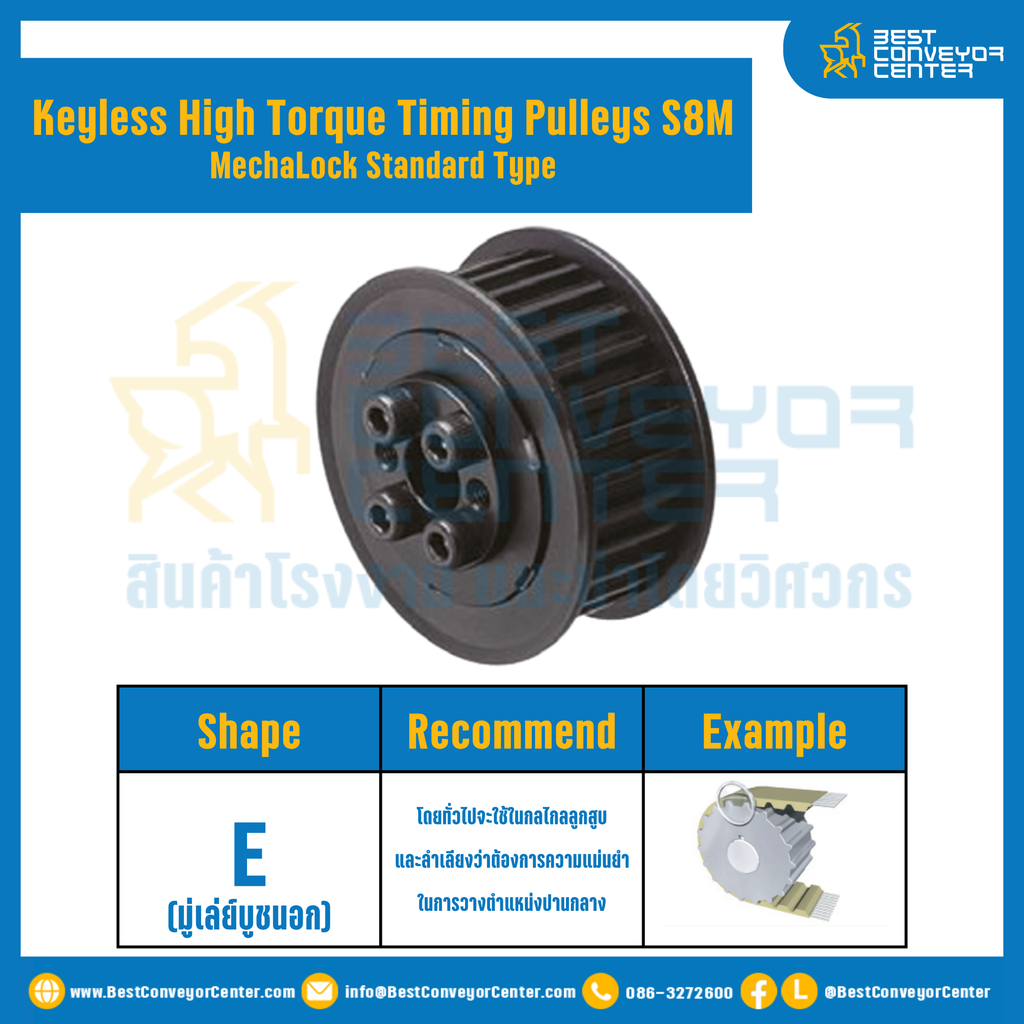 มู่เล่ย์ไทม์มิ่งแรงบิดสูงแบบไม่มีลิ่ม Pulleys Timing Keyless High Torque S8M หน้ากว้าง 25 mm. 19 ฟัน : KHTM-S8M-25-19TES