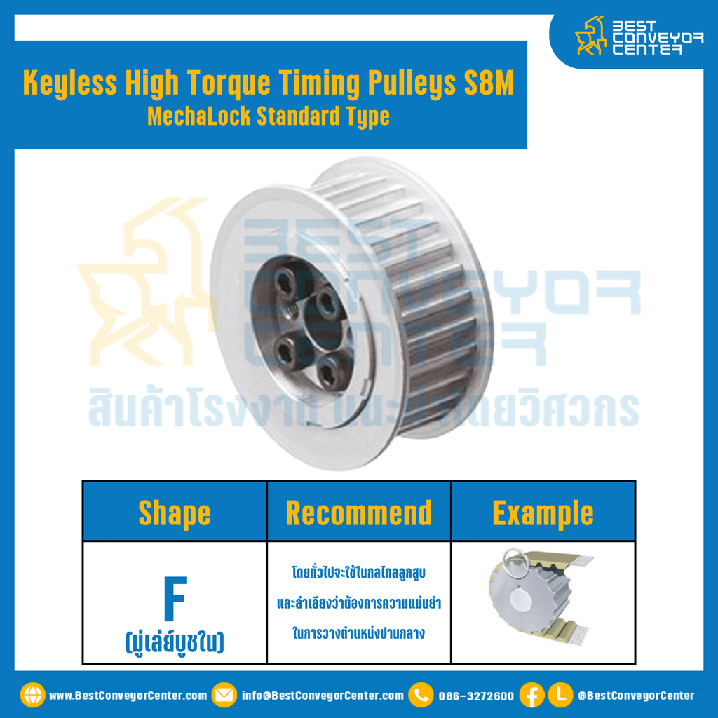 มู่เล่ย์ไทม์มิ่งแรงบิดสูงแบบไม่มีลิ่ม Pulleys Timing Keyless High Torque S8M หน้ากว้าง 15 mm. 20 ฟัน : KHTM-S8M-15-20TFAL
