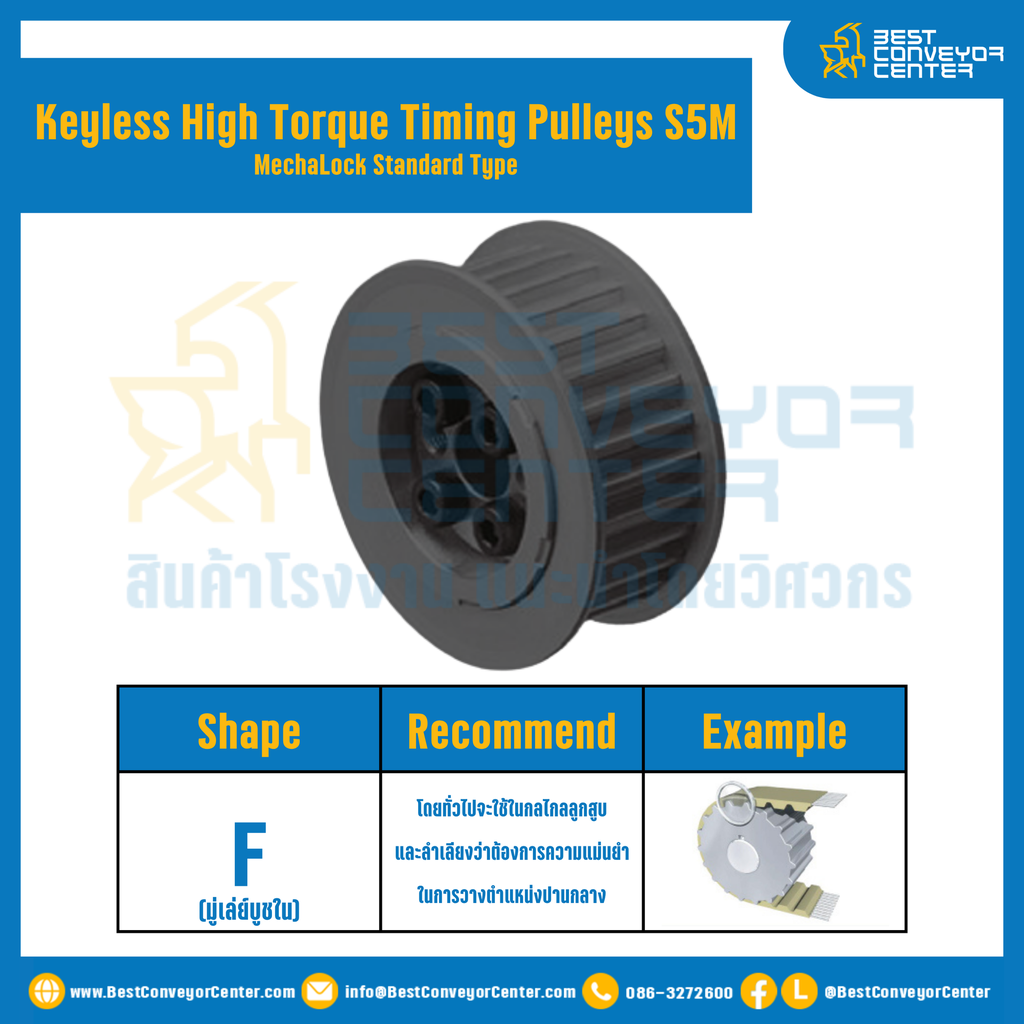 มู่เล่ย์ไทม์มิ่งแรงบิดสูงแบบไม่มีลิ่ม Pulleys Timing Keyless High Torque S5M หน้ากว้าง 15 mm. 30 ฟัน : KHTM-S5M-15-30TFS