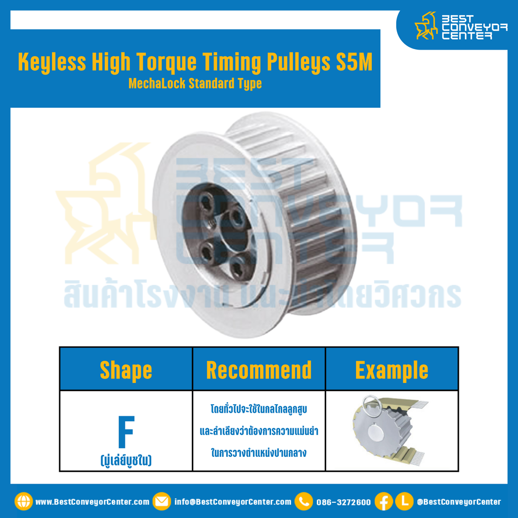 มู่เล่ย์ไทม์มิ่งแรงบิดสูงแบบไม่มีลิ่ม Pulleys Timing Keyless High Torque S5M หน้ากว้าง 10 mm. 20 ฟัน : KHTM-S5M-10-20TFAL