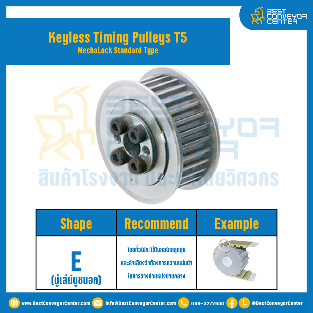 มู่เล่ย์ไทม์มิ่งแบบไม่มีลิ่ม Keyless Pulleys Timing T5 หน้ากว้าง 10 mm. 36 ฟัน : KTPM-T5-10-36TEAL