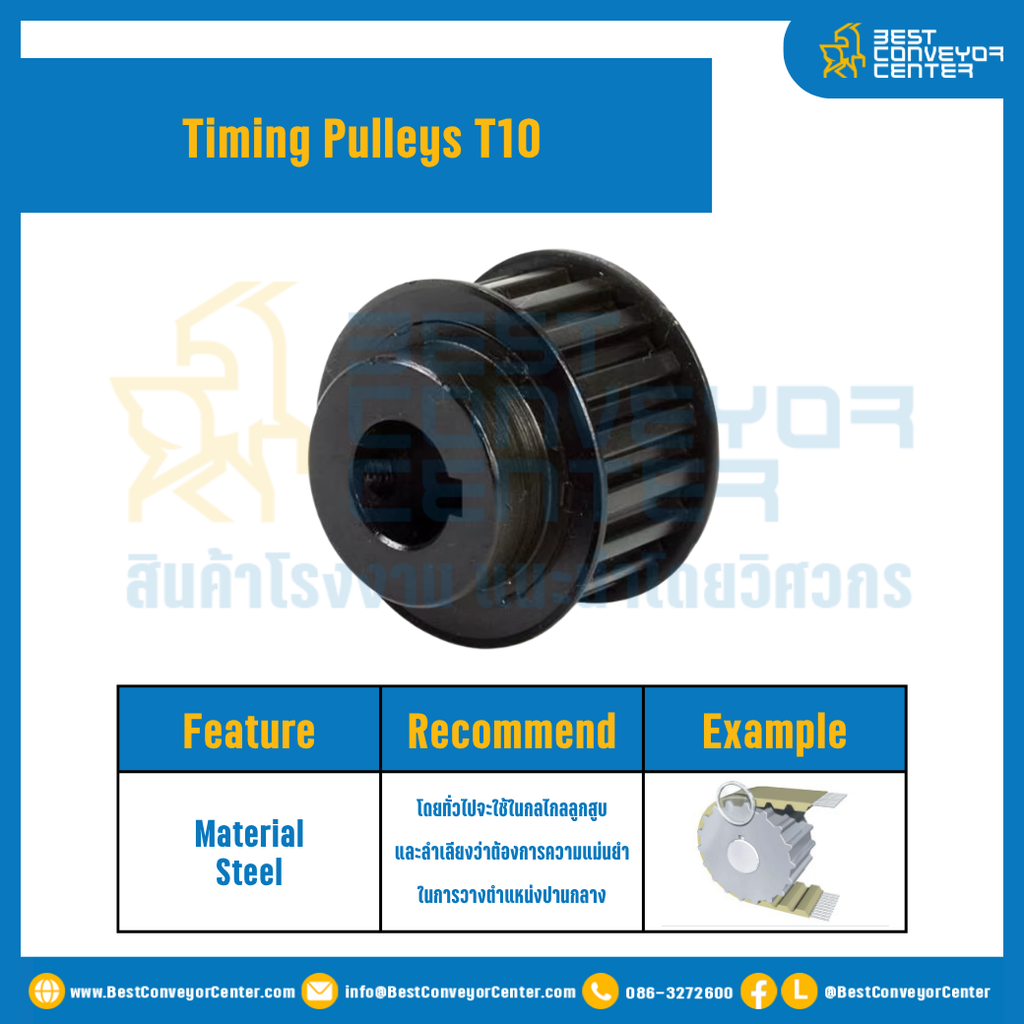 มู่เล่ย์ไทม์มิ่ง Pulley Timing T10 (มีดุม) หน้ากว้าง 25 mm. 44 ฟัน : Pulley Timing T10-25-44TBS
