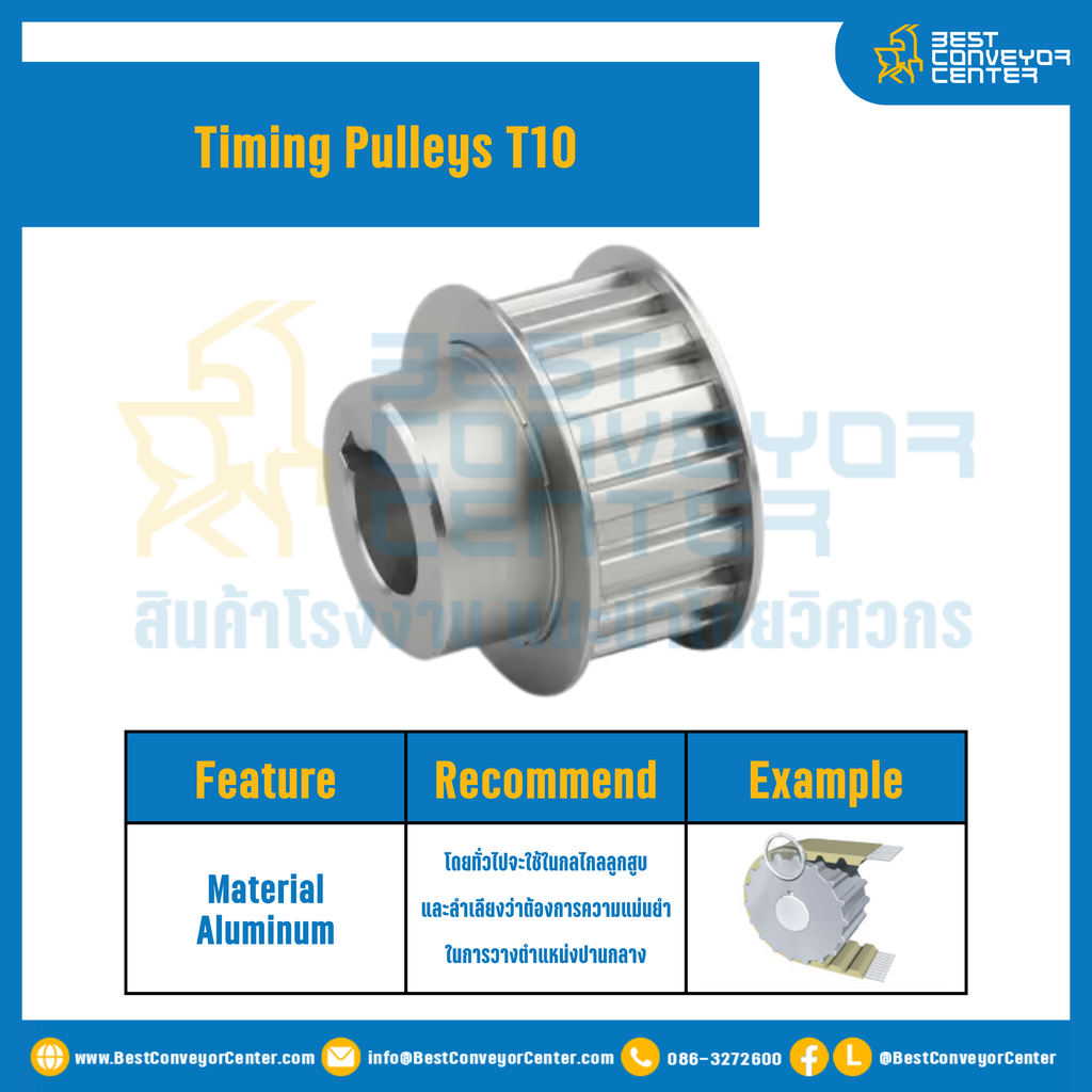 มู่เล่ย์ไทม์มิ่ง Pulley Timing T10 (มีดุม) หน้ากว้าง 20 mm. 20 ฟัน : Pulley Timing T10-20-20TBAL