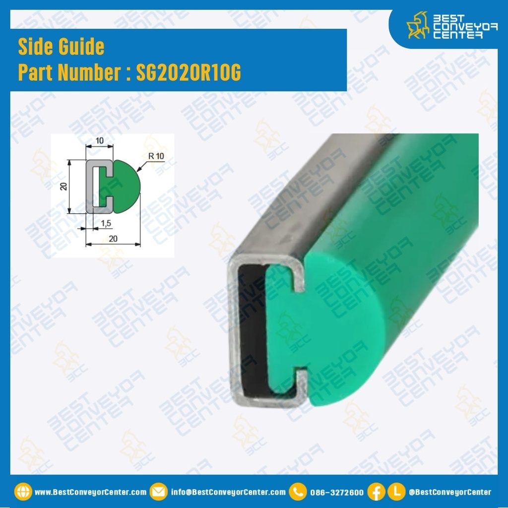 SG2020R10G : ไกด์ประคองขวด Side Guide 20×20 สีเขียว R10