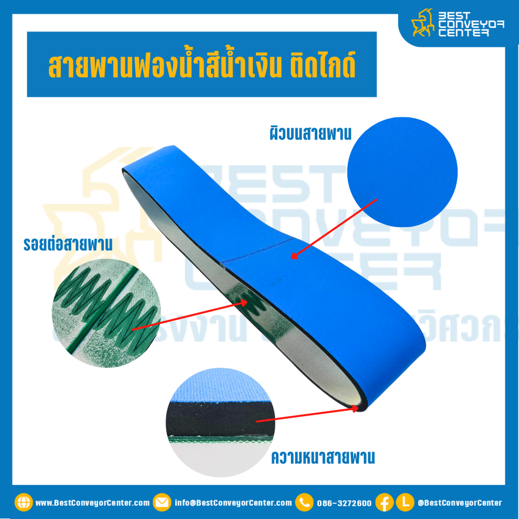 SP-10-W50xL7260-BL : สายพานฟองน้ำสีน้ำเงิน Sponge Belt สายพานหนารวม 10 mm. กว้าง 50 mm. ยาวต่อกลม 7,260 mm.