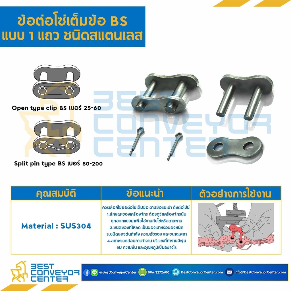 ข้อต่อเต็มข้อ แถวเดี่ยว No.10B : CL10BR1P1SS