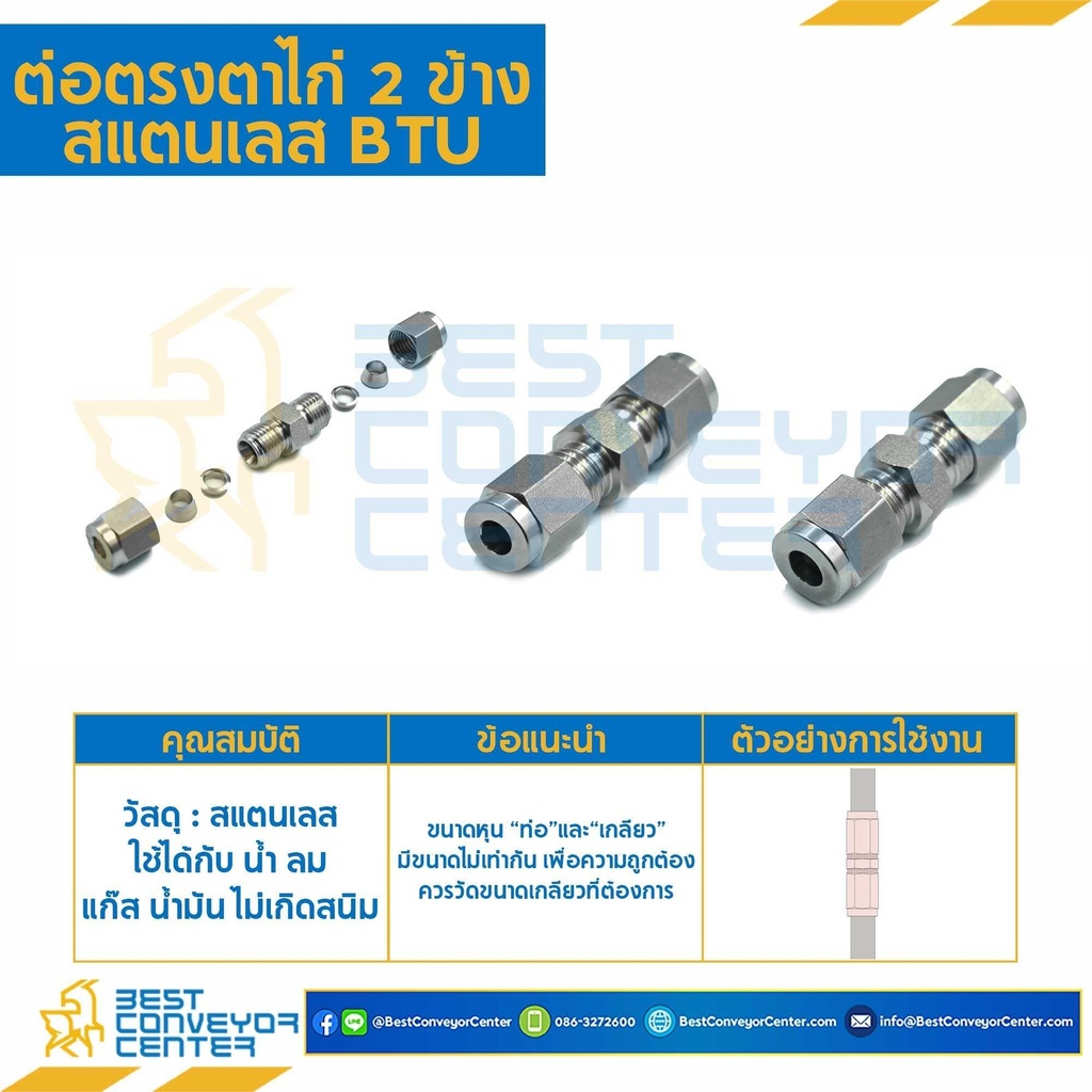 BTU-1/2 ต่อตรงตาไก่ 2 ข้าง สแตนเลส 1/2″