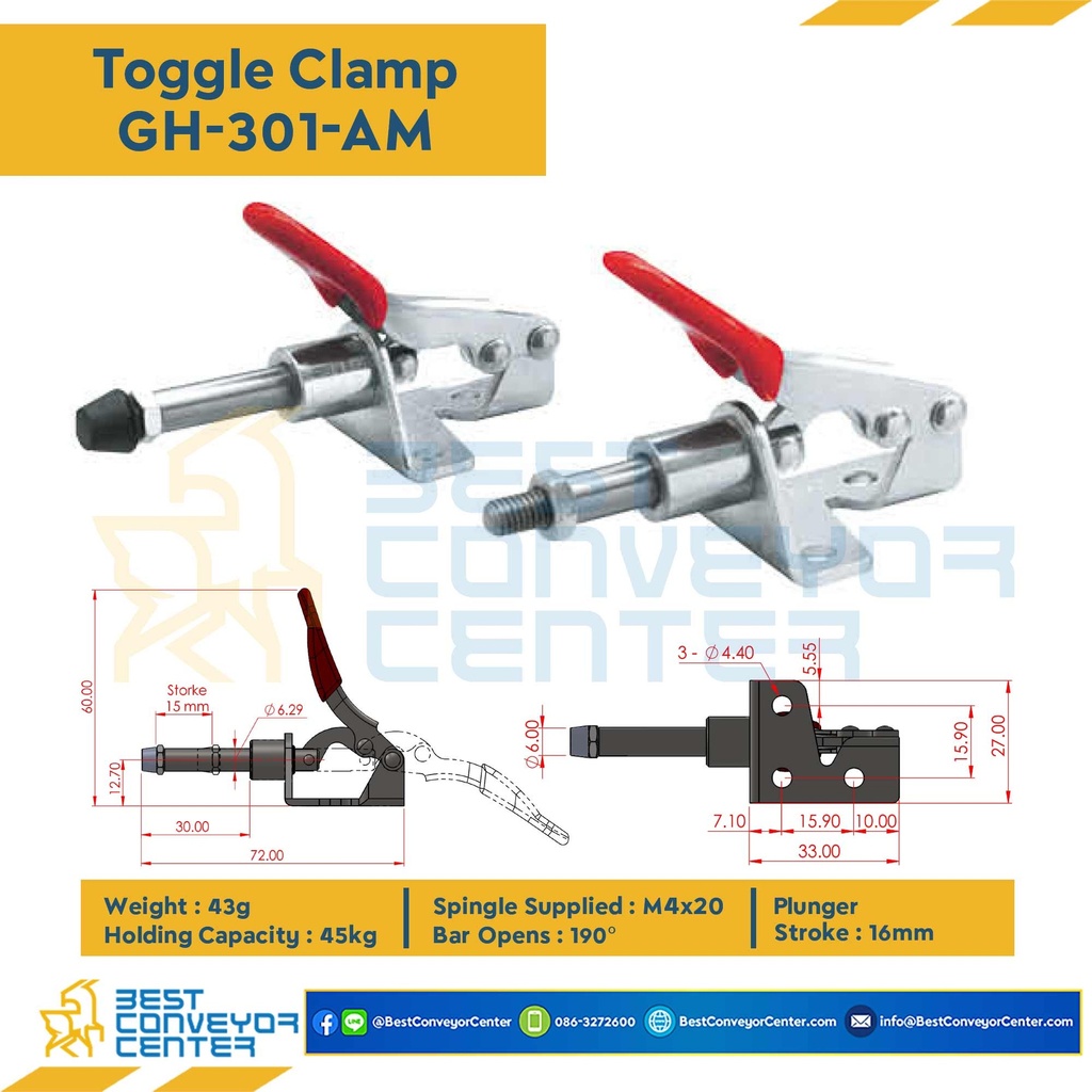 GH-301-AM ; Toggle Clamp แบบดัน GH-301-AM.Mild Steel Zinc Plated