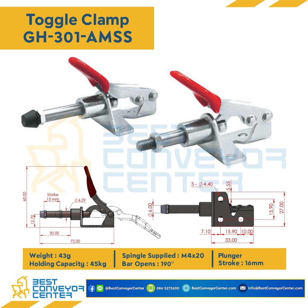 GH-301-AMSS ; Toggle Clamp แบบดัน GH-301-AMSS.SUS 304 Tumbled Finish