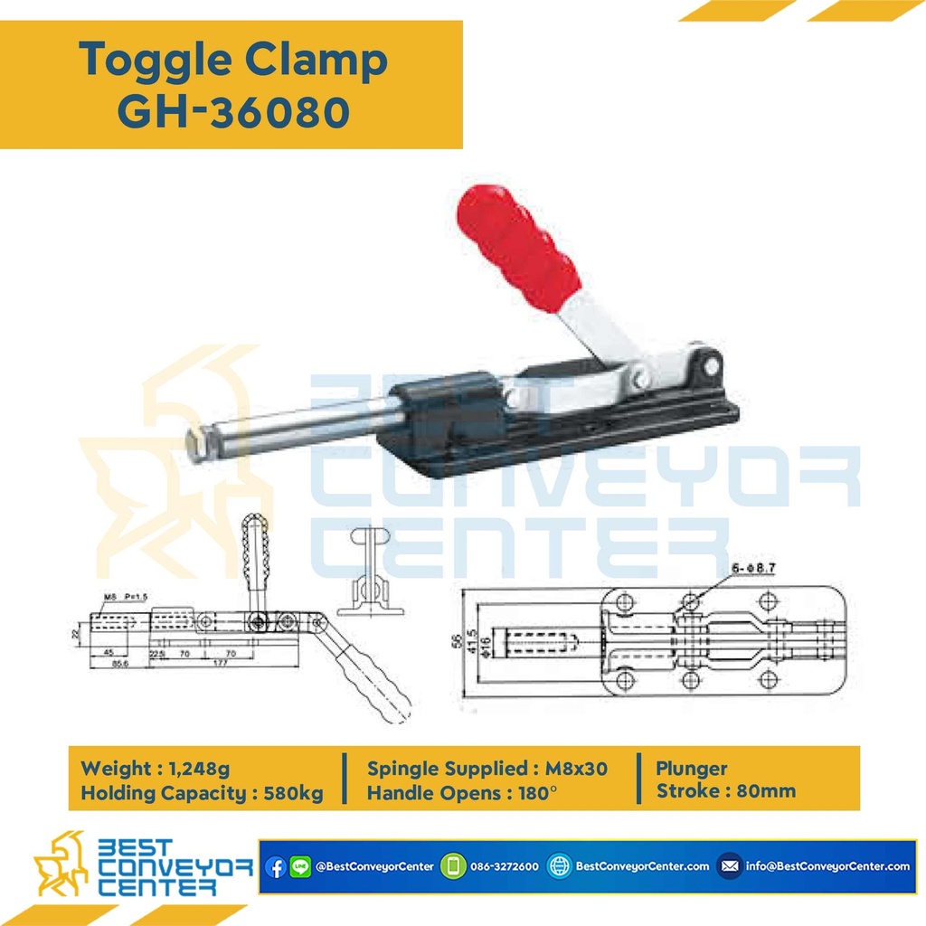 GH-36080 : Toggle Clamp แบบดัน GH-36080.Mild Steel Zinc Plated