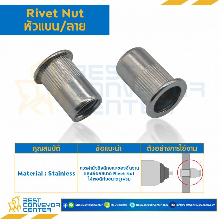 RVN-M5-L13.5-SS รีเวทนัทสแตนเลส หัวแบนคอลาย ขนาด M5x0.8 ยาว 13.5 mm