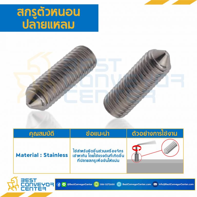 SSCP-M3L8-SS สกรูตัวหนอนปลายแหลมสแตนเลส ขนาด M3x8 mm.