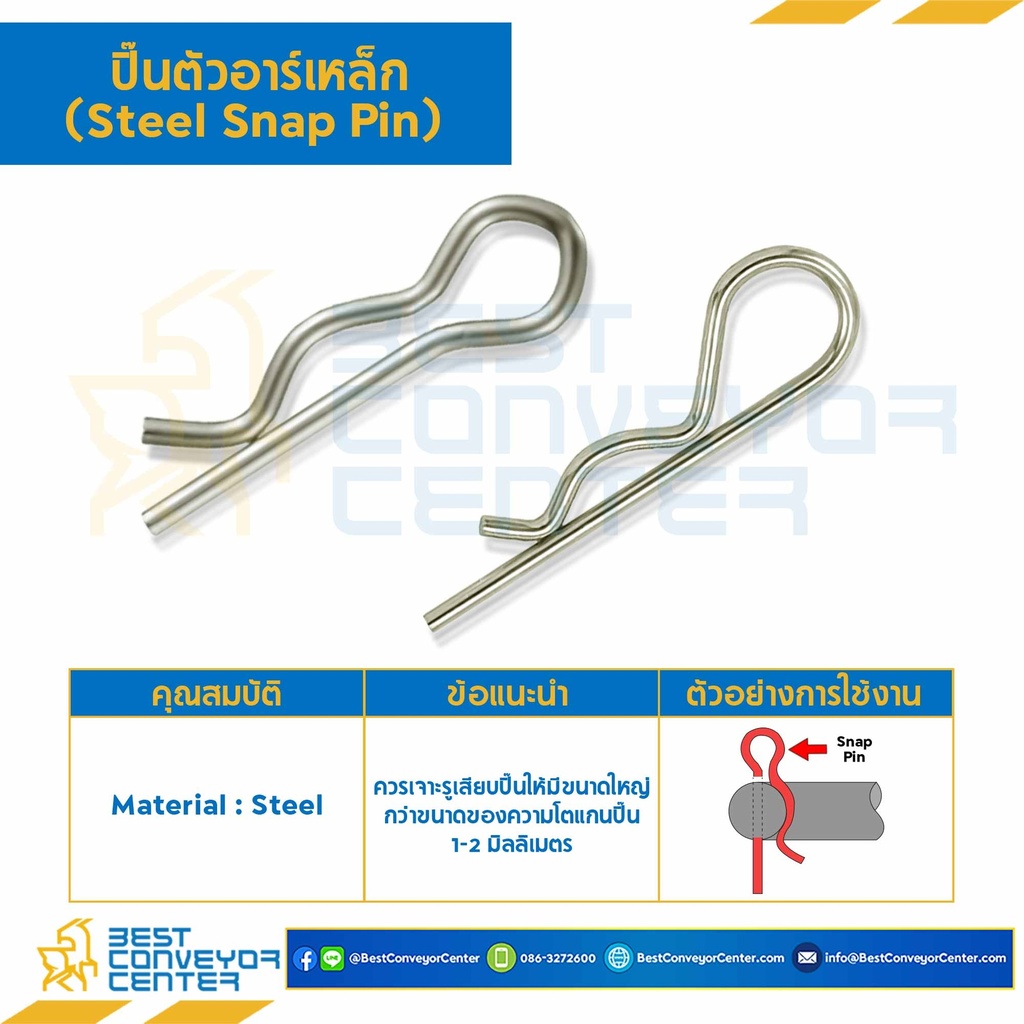 ปิ๊นตัวอาร์ ขนาด 1.0×16.3 mm. เหล็ก : Snap Pin 1×16.3-S