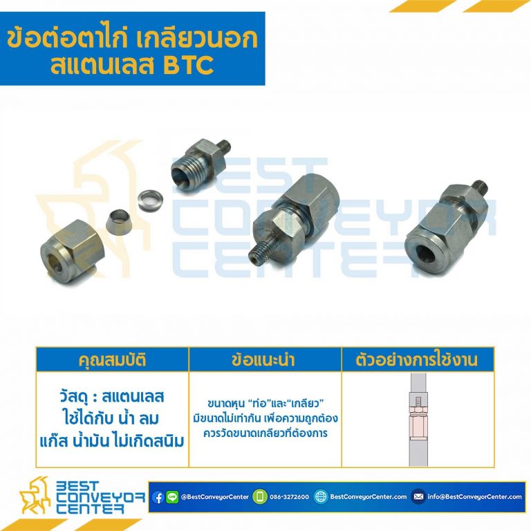ข้อต่อตาไก่เกลียวนอก สแตนเลส 8 mm.x3/8″ : BTC-8×3/8