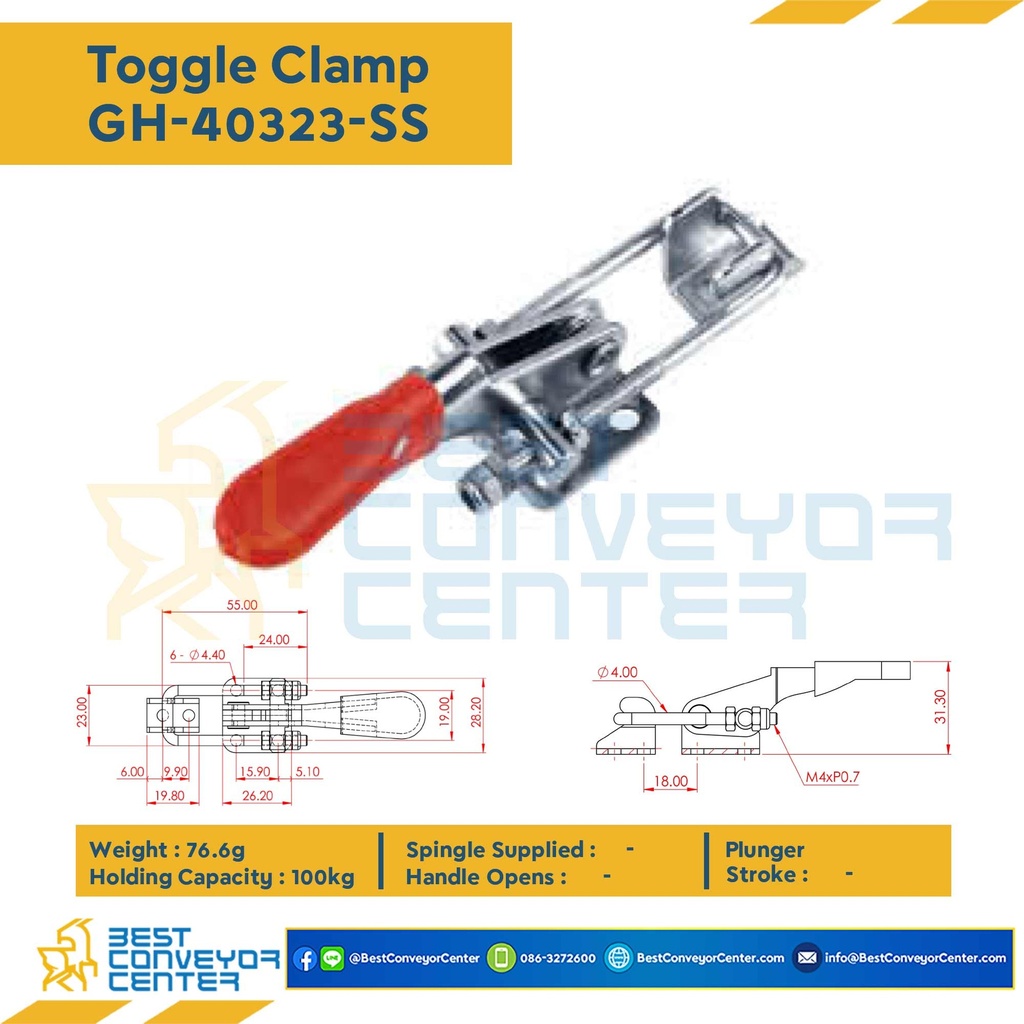 GH-40323-SS ; Toggle Clamp แบบดึง. SUS 304 Tumbled Finish