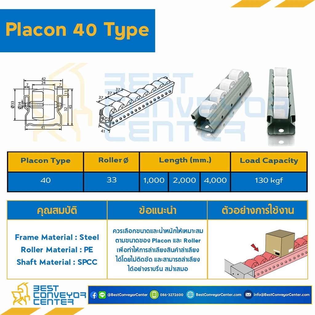 PRT40x1000 - Placon Roller Type 40-L1000 mm.