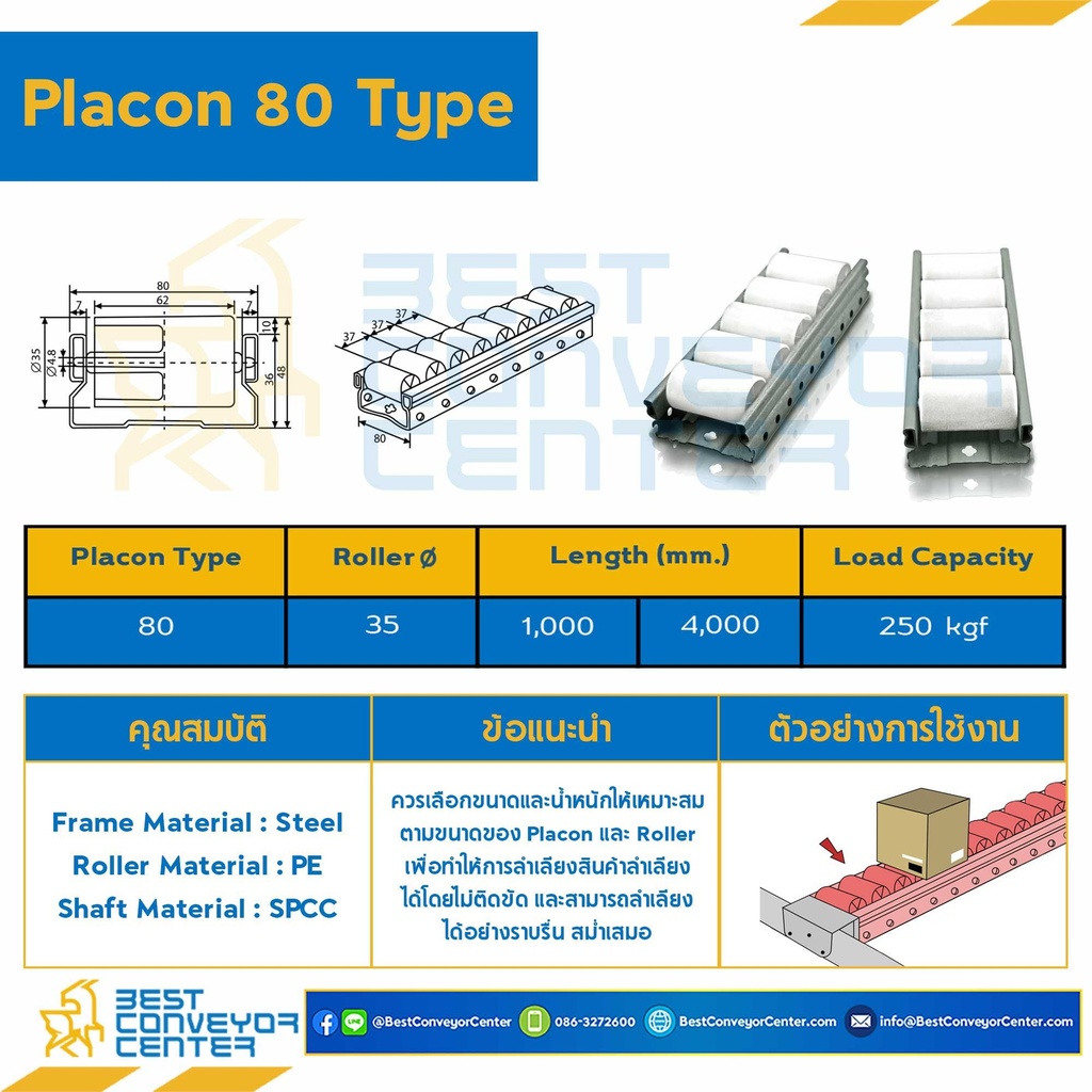 PRT80x4000 : Placon Roller Type 80-L4000 mm.