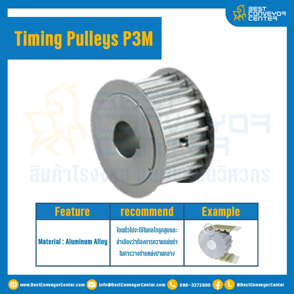 มู่เล่ย์ไทม์มิ่ง Pulley Timing P3M หน้ากว้าง 10 mm. 32 ฟัน : Pulley Timing P3M-10-32TA