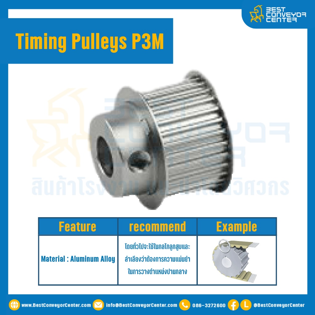 มู่เล่ย์ไทม์มิ่ง Pulley Timing P3M หน้ากว้าง 15 mm. 14 ฟัน (มีดุม) : Pulley Timing P3M-15-14TB