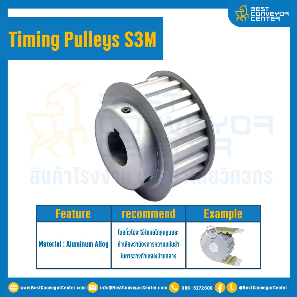มู่เล่ย์ไทม์มิ่ง Pulley Timing S3M หน้ากว้าง 6 mm. 25 ฟัน (มีดุม) : Pulley Timing S3M-6-25TB
