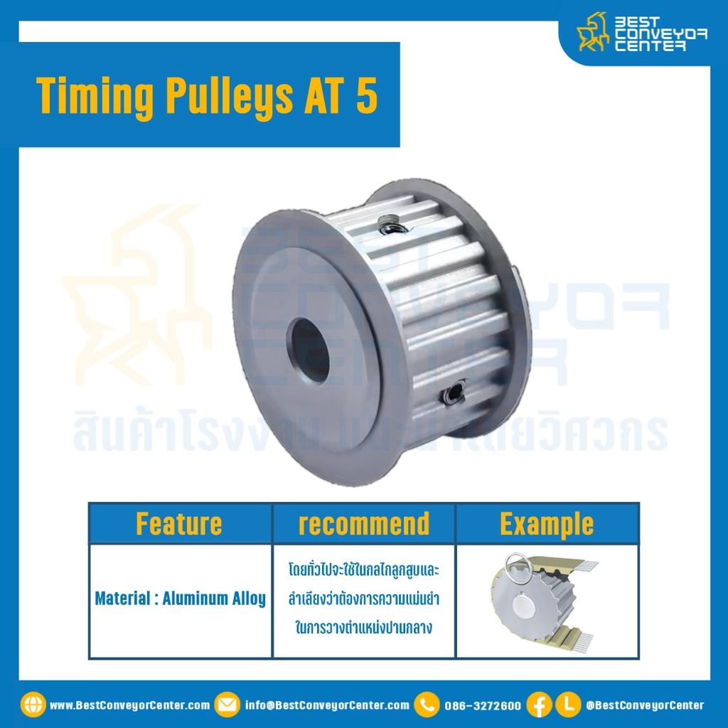มู่เล่ย์ไทม์มิ่ง Pulley Timing AT5 หน้ากว้าง 10 mm. 36 ฟัน : Pulley Timing AT5-10-36TA