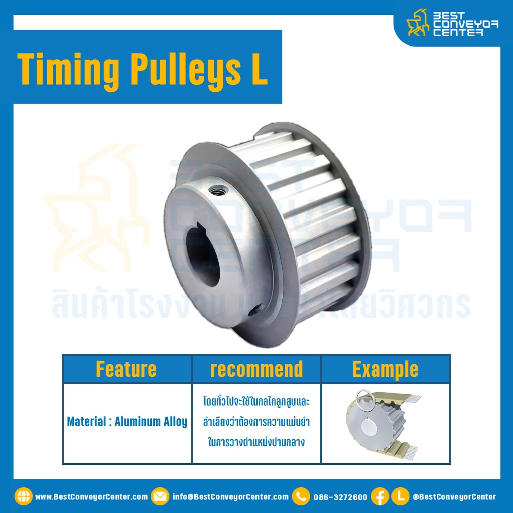 มู่เล่ย์ไทม์มิ่ง Pulley Timing L (มีดุม) หน้ากว้าง 38.1 mm. 17 ฟัน : Pulley Timing L-38.1-17TB