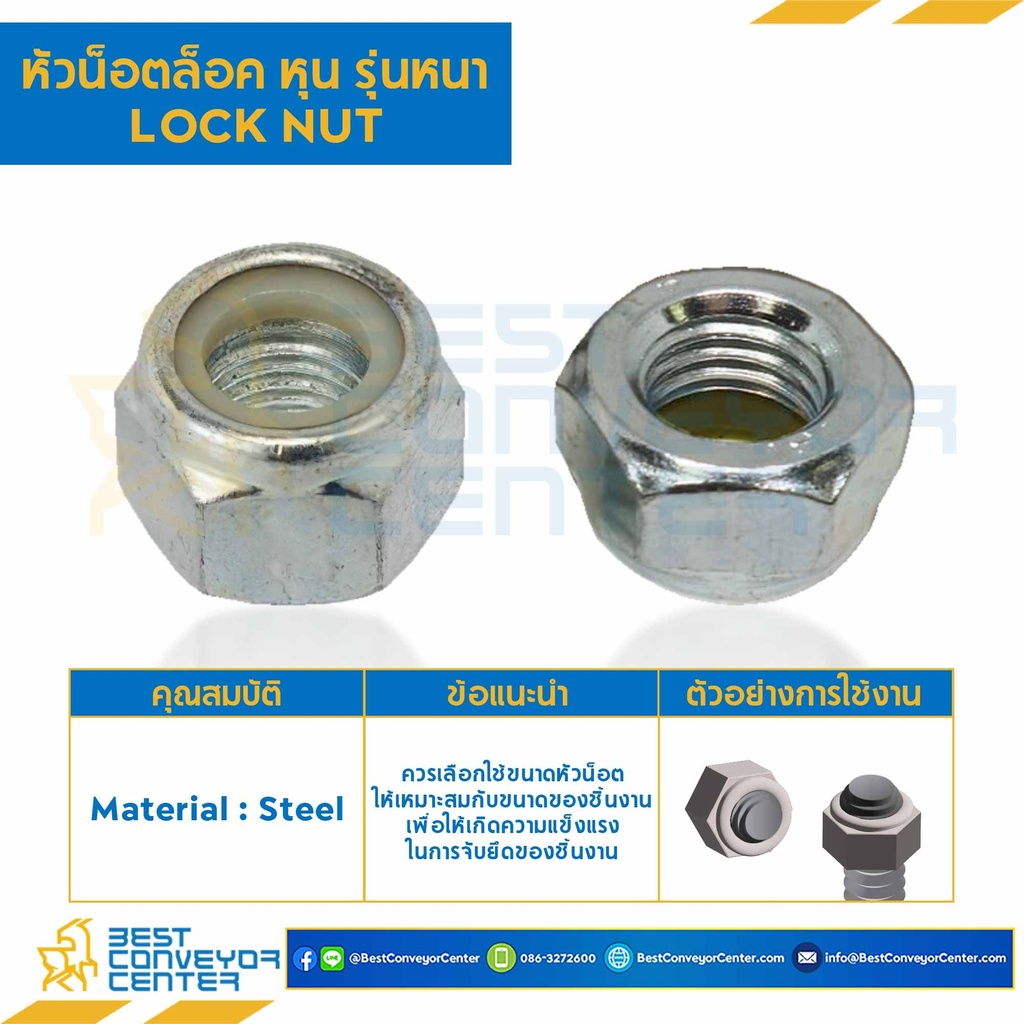 NLN-1/4-UN : หัวน็อตล็อคหุน ขนาด 1/4″x28 UNF ขอบ 7/16 รุ่นหนา 8.30 mm.