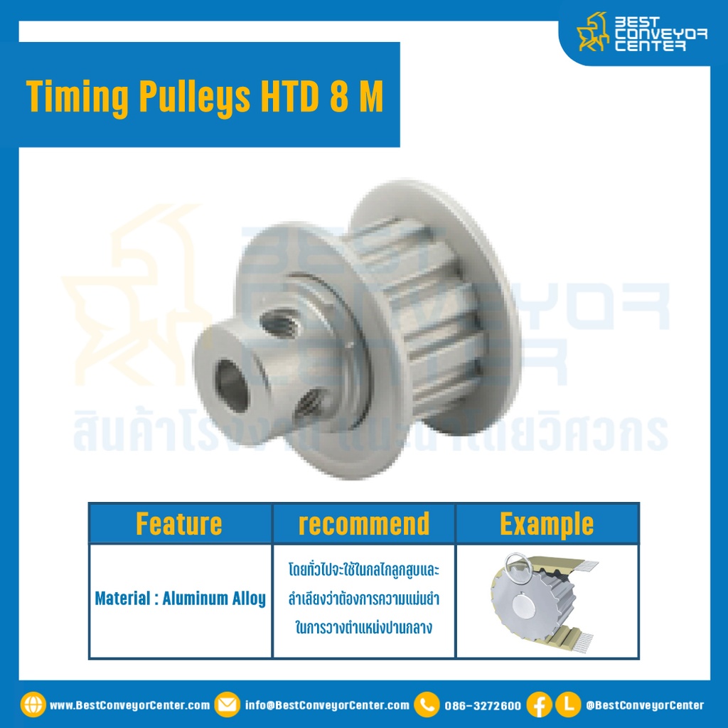 มู่เล่ย์ไทม์มิ่ง Pulley Timing HTD 8M หน้ากว้าง 40 mm. 25 ฟัน (มีดุม) : Pulley Timing HTD-8M-40-25TB