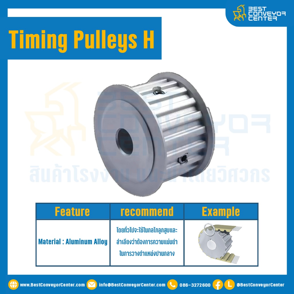 มู่เล่ย์ไทม์มิ่ง Pulley Timing H (หน้าเรียบ) หน้ากว้าง 50.8 mm. 34 ฟัน : Pulley Timing H-50.8-34TA
