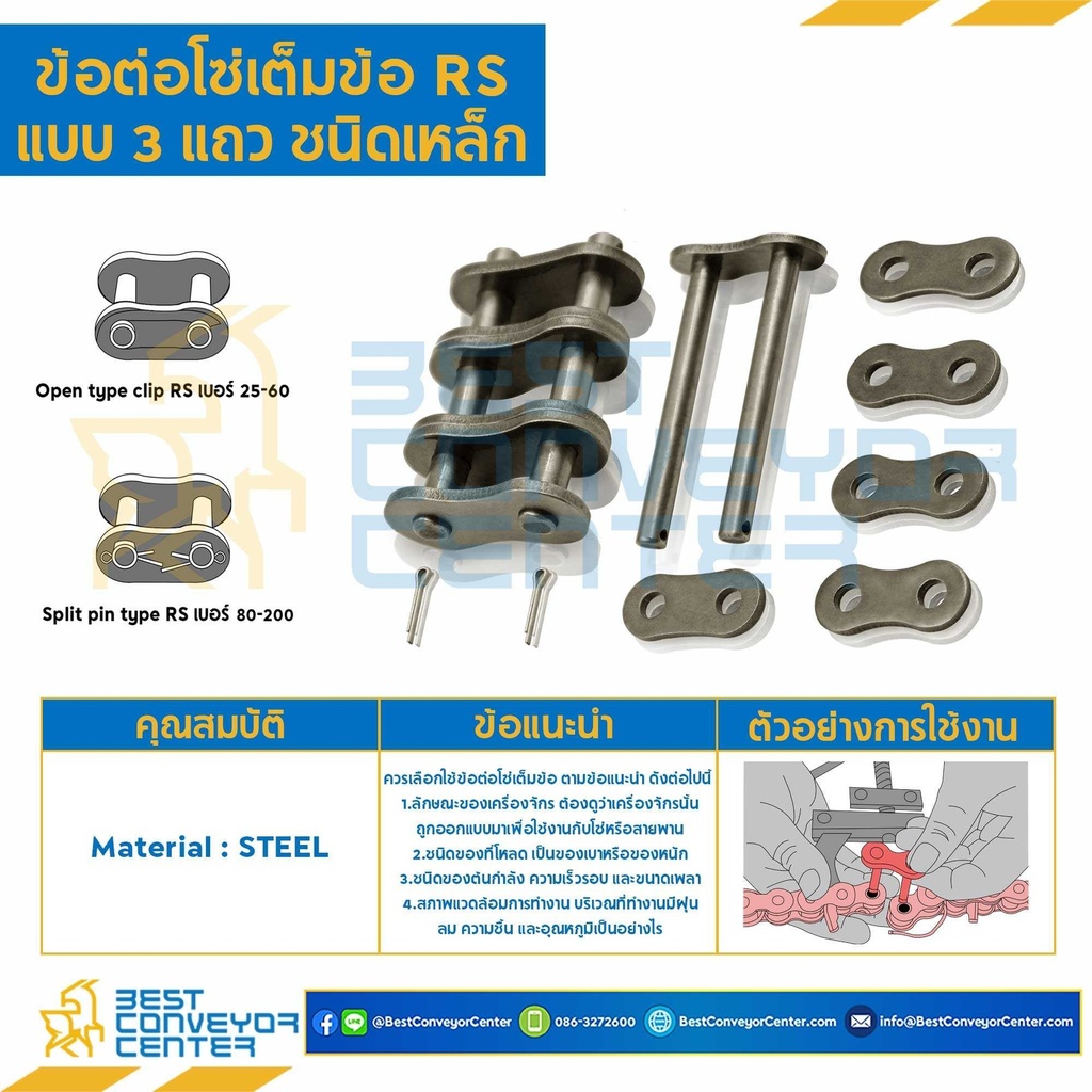 CL80R3P1 : ข้อต่อเต็มข้อ 3 แถวเดี่ยว No.80