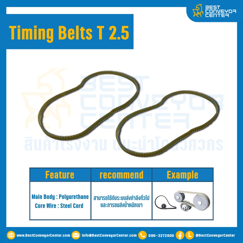 ไทม์มิ่ง เบลล์ Timing Belt T 2.5 หน้ากว้าง 0.6 mm. 152 ฟัน ยาว 380 mm. : Timing Belt T 2.5-0.6-152T-380