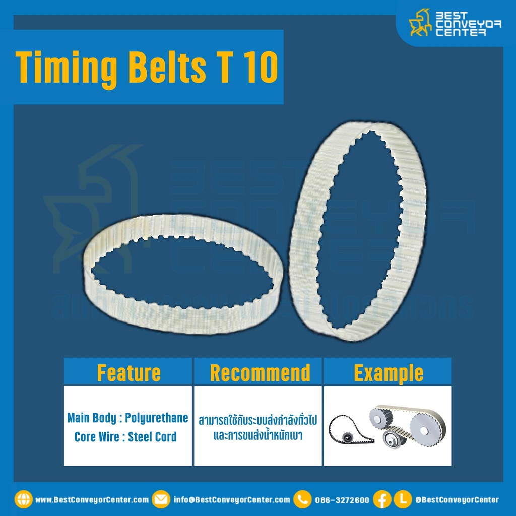 ไทม์มิ่ง เบลล์ Timing Belt T 10 หน้ากว้าง 40 mm. 95 ฟัน ยาว 950 mm. : Timing Belt T 10-40-95T-950