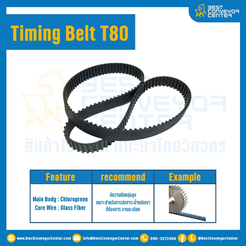 ไทม์มิ่ง เบลล์ Timing Belt T80 144 ฟัน ยาว 292.61 mm. : Timing Belt T80-144T-292.61