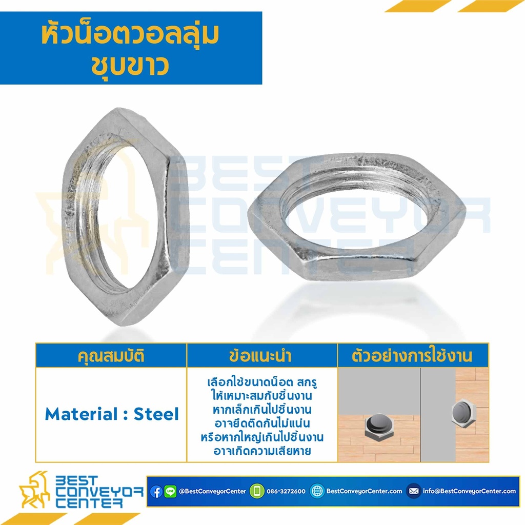 VN-M7-WZ ; หัวน็อตวอลลุ่มชุบขาว ขนาด M7x0.75 ขอบ 10 หนา 2 mm.