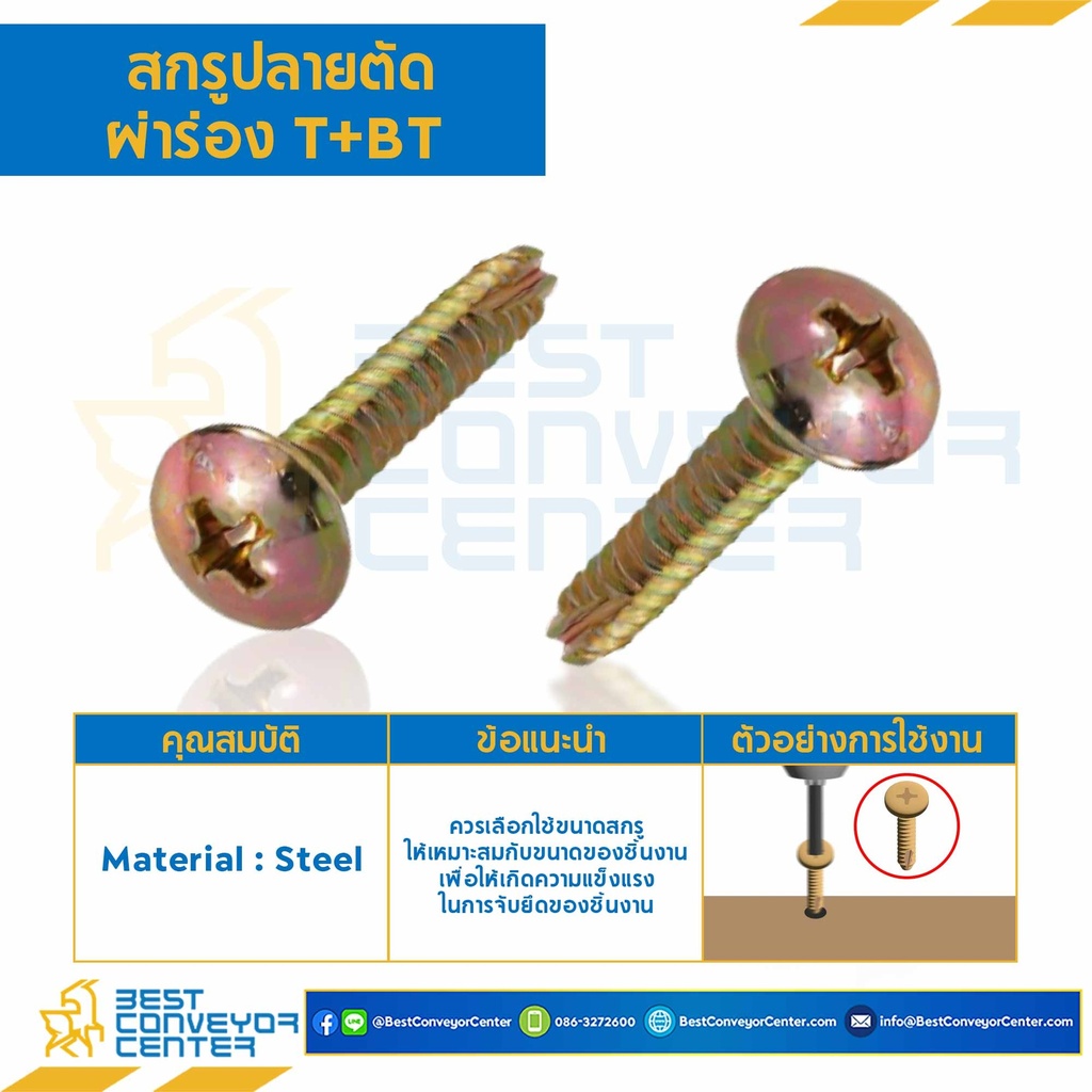 สกรูเกลียวเหล็กปลายตัดผ่าร่อง T+BT ขนาด M5x12 mm. : HSTBT-M5L12