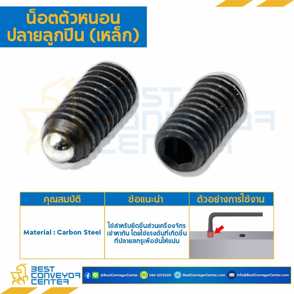 สกรูตัวหนอน M6x15 ปลายลูกปืน (Black) : M6L15BP
