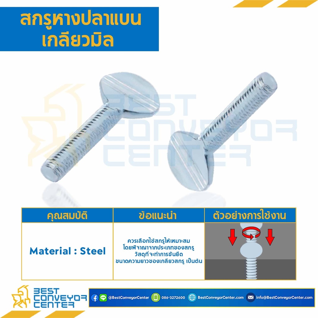 สกรูหางปลาแบน มิล ขนาด M4x25 mm. : THB-M4L25S