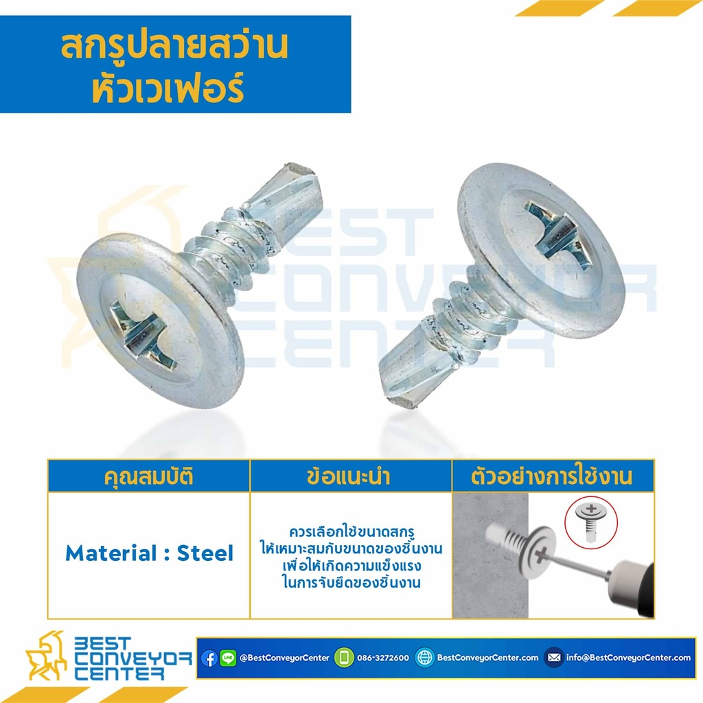สกรูปลายสว่านหัวเวเฟอร์ ชุบขาว ขนาด #8-18×2″ mm. : HSWD#8-18L50.8