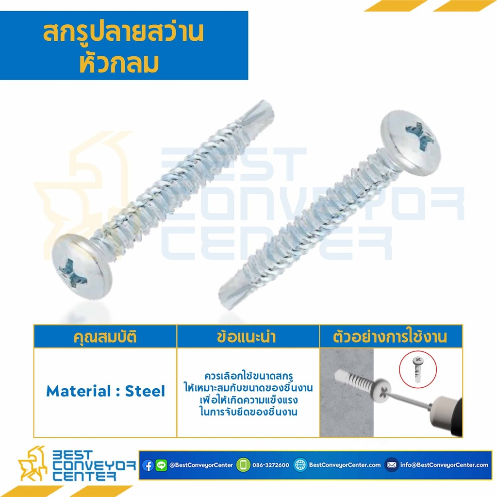 สกรูปลายสว่านหัวกลม ขนาด #6-20×3/8 mm. : HSRD#6-20L3/8