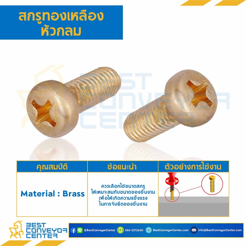 สกรูทองเหลืองหัวกลม ขนาด M3x10 mm. : BHPP-M3L10